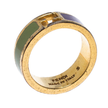 Fendi The Fendista Bicolor Enamel Gold Tone Band Ring Size EU 51