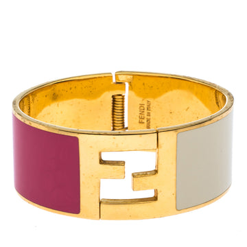 Fendi Fendista Bi-color Enamel Gold Tone Wide Bracelet S