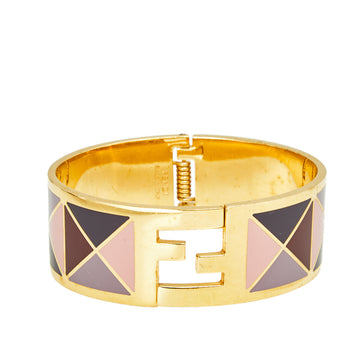 Fendi The Fendista Multicolor Geometric Enamel Gold Tone Wide Bracelet L