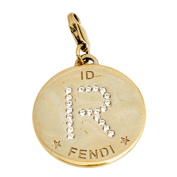 Fendi Gold Tone Crystal R Identity Charm Pendant