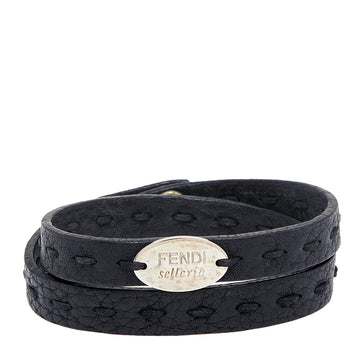 Fendi Black Selleria Leather Double Wrap Bracelet