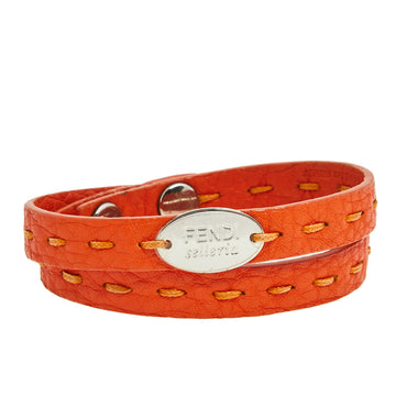 Fendi Orange Selleria Leather Double Wrap Bracelet