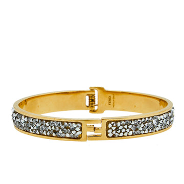 Fendi Fendista Crystal Studded Gold Tone Metal Bracelet L