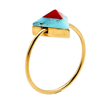 Fendi Red/Blue Resin Rainbow Pyramid Gold Tone Ring S