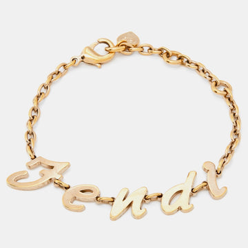 Fendi Logo Charm Gold Tone Bracelet