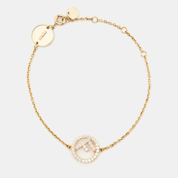Fendi F is Fendi Crystal Logo Gold Tone Link Bracelet