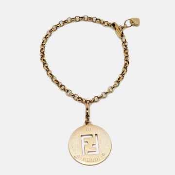 Fendi Vintage Gold Tone Identification Charm Bracelet
