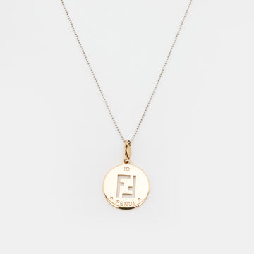 Fendi Gold Tone FF Identification Pendant Charm Necklace