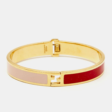 Fendi The Fendista Bicolor Enamel Gold Tone Cuff Bracelet S