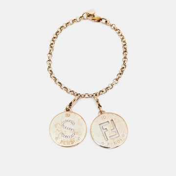 Fendi Gold Tone Identification & Crystal Letter Charms Bracelet