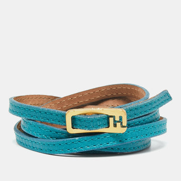 Fendi Teal Blue Leather Multi Wrap Bracelet