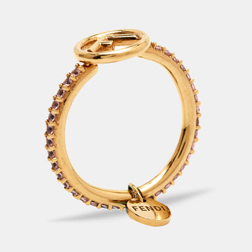 Fendi F is Fendi Crystals Gold Tone Ring Size M