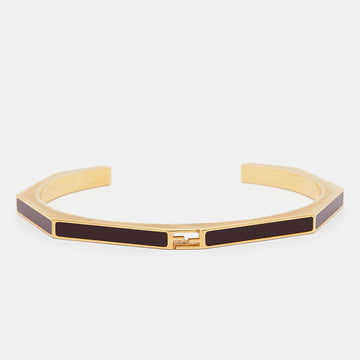 Fendi Baguette Enamel Gold Tone Open Cuff Bracelet M