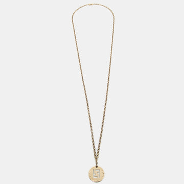 Fendi FF Identification Gold Tone Charm Necklace