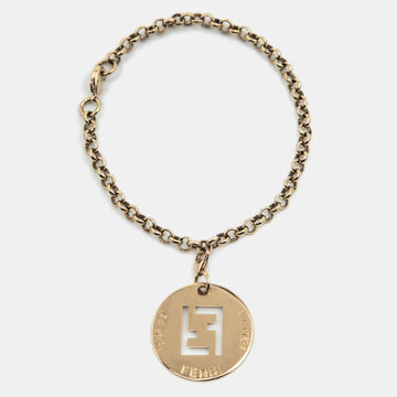 Fendi Identification Charm Gold Tone Link Bracelet