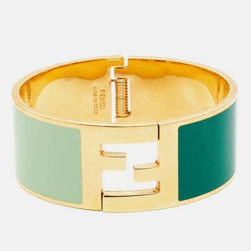 Fendi Fendista Bi-color Enamel Gold Tone Wide Bracelet S