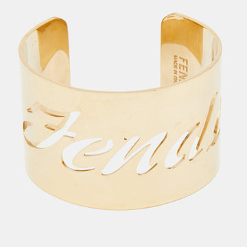 Fendi Gold Tone Signature Open Cuff Bracelet