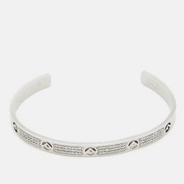 Fendi F Is Fendi Silver Tone Crystal Open Cuff Bracelet S