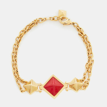 Fendi Gold Tone Triple Pyramid Chain Bracelet