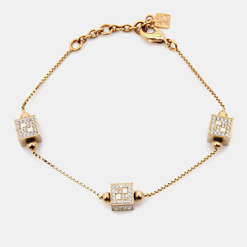 Fendi Gold Tone Crystal Cube Station Bracelet