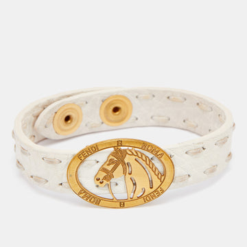 Fendi White Leather Selleria Horse Motif Wrap Bracelet