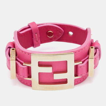 Fendi Pink Leather Monogram Buckle Bracelet
