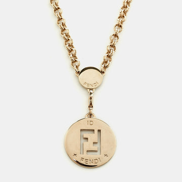 Fendi Identification FF Gold Tone Pendant Necklace