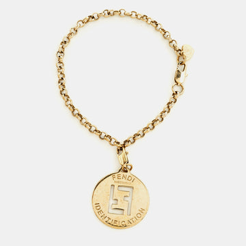 Fendi Identification Gold Tone Charm Bracelet