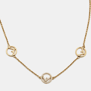 FENDI F is  Crystals Gold Tone Chain Necklace