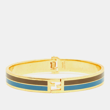 FENDI Gold Tone Bicolor Enamel sta Cuff Bracelet