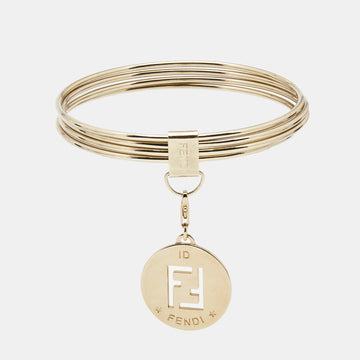FENDI Identification Gold Tone Bangle Bracelet