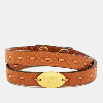 FENDI Selleria Leather Gold Tone Bracelet