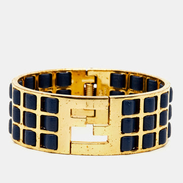 FENDI sta Leather Gold Tone Bracelet M