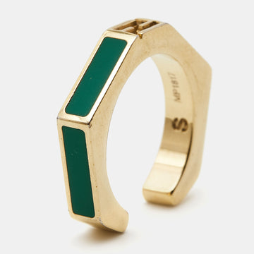 FENDI Baguette Enamel Gold Tone Ring Size 52