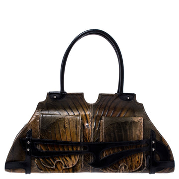 Fendi Olive Textured Leather Trapezio Shoulder Bag