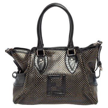 Fendi Black Perforated Patent and Leather Du Jour Tote