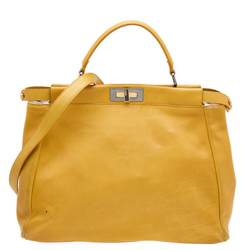 Fendi Yellow Leather Large Peekaboo Top Handle Bag