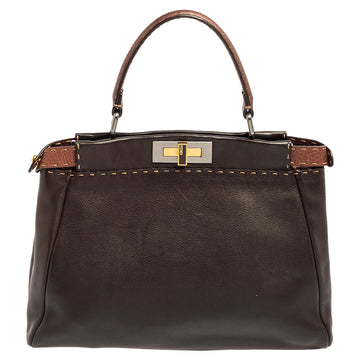 Fendi Dark Brown Leather Small Peekaboo Top Handle Bag