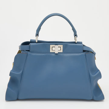 Fendi Blue/Yellow Leather Mini Wave Peekaboo Top Handle Bag