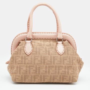 Fendi Beige/Pink Zucca Fabric And Leather Selleria Doctor Satchel