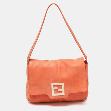 Fendi Orange Leather Mama Forever Flap Chain Link Handle Shoulder Bag