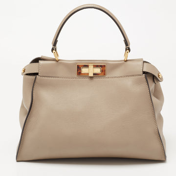 Fendi Beige Leather Medium Peekaboo Top Handle Bag