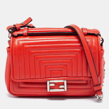 Fendi Red Lipstick Quilted Leather Micro Double Baguette Bag