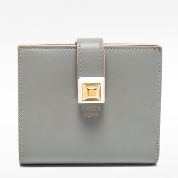 Fendi Grey Leather Stud French Compact Wallet
