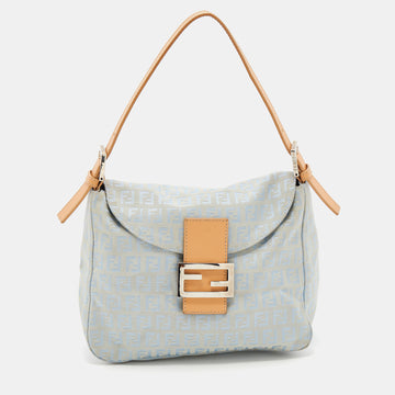 Fendi Blue/Beige Zucchino Canvas and Leather Mama Baguette Bag
