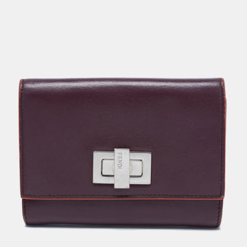 Fendi Burgundy Leather Peekaboo Compact Wallet