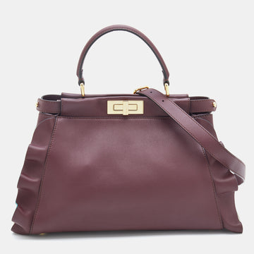 Fendi Burgundy Leather Medium Peekaboo Top Handle Bag