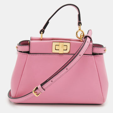Fendi Pink Leather Mini Peekaboo Top Handle Bag