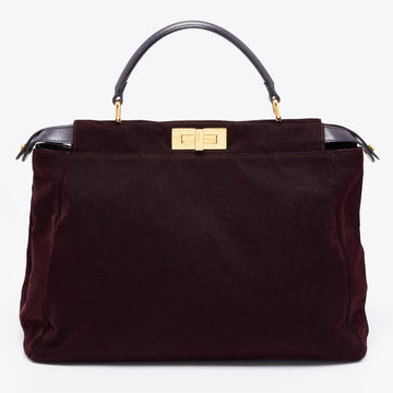 Fendi Burgundy/Black Fabric And Leather Large Peekaboo Top Handle Bag