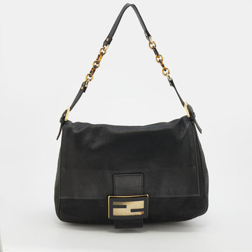 Fendi Metallic Black Leather Mama Forever Baguette Bag